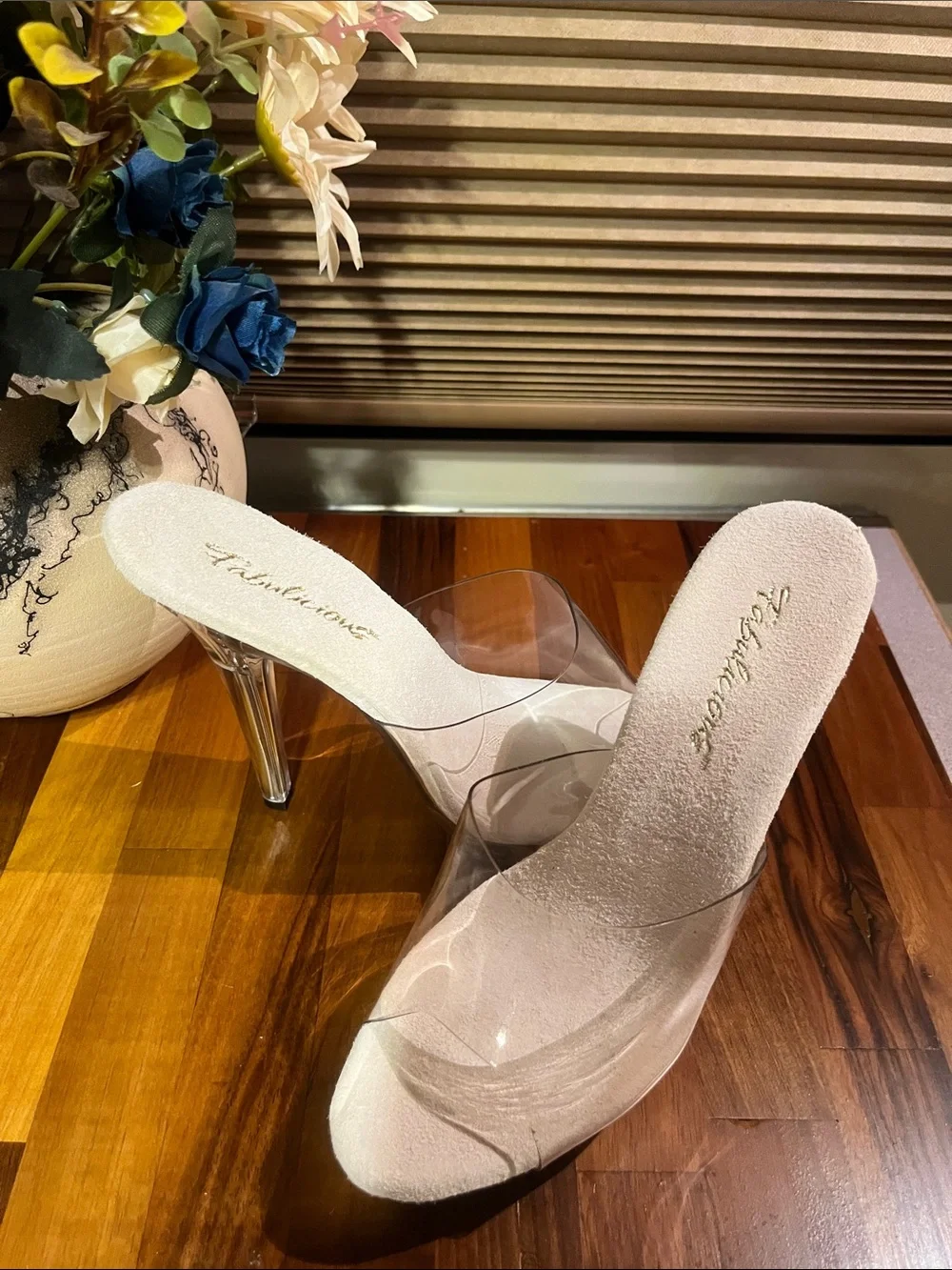SEXY Clear Strap White Slide Sandals